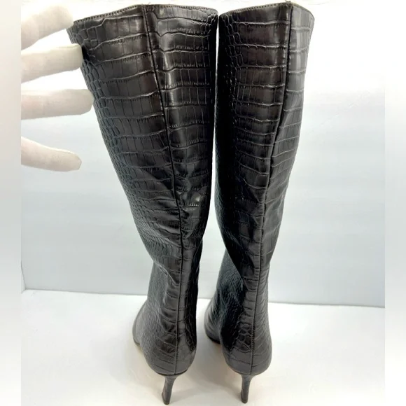 STEVE MADDEN LAVAN WOMEN’S BOOTS BROWN CROCODILE PRINT, UPPER LEATHER, SIZE 8.5 - Picture 3 of 16